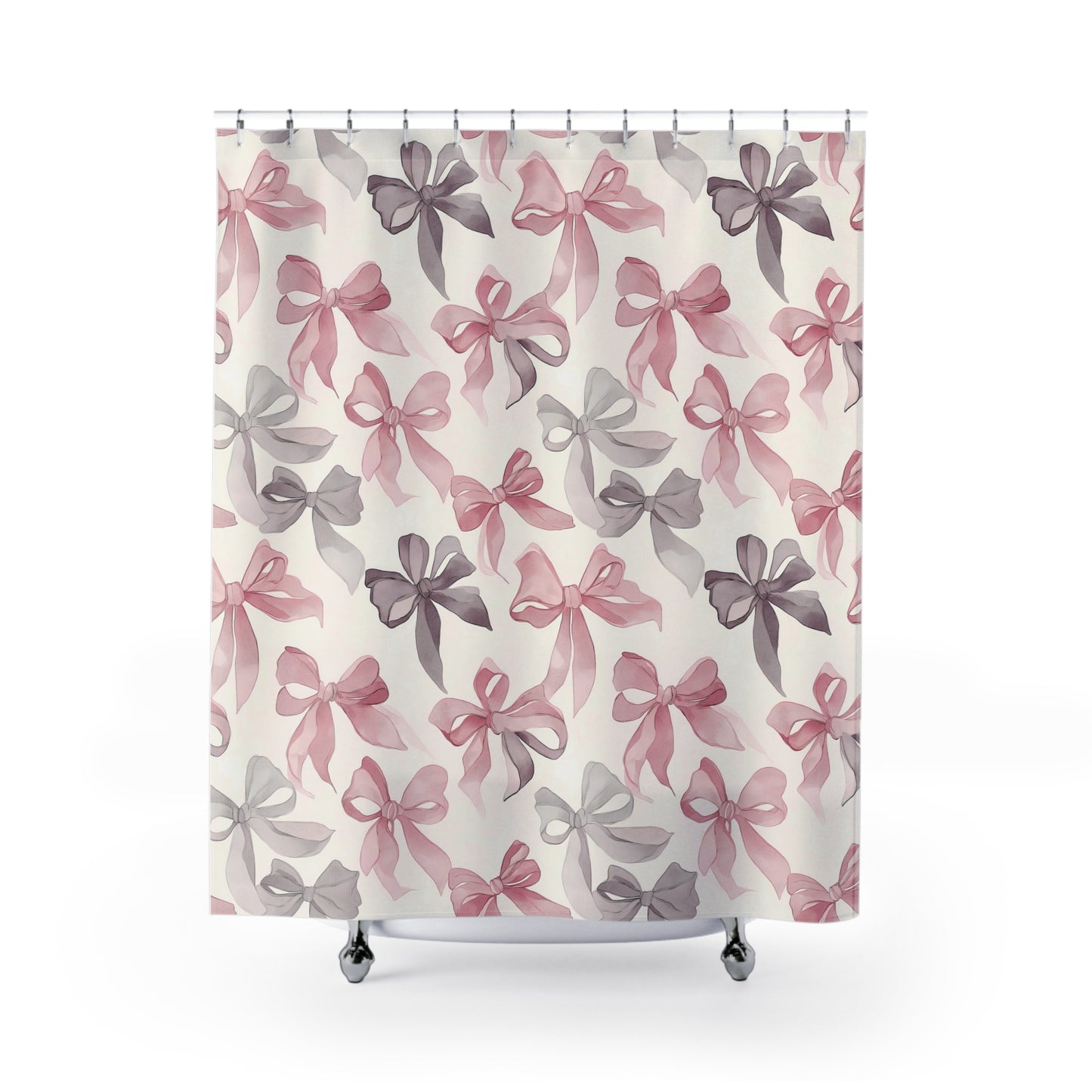 Delicate Bows Pink and Gray Shower Curtain